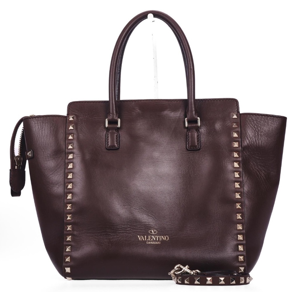 Valentino Garavani Rockstud Double Handle Tote - Soft Calfskin Leather - (Rubin) - Picture 4 of 9